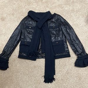 Tory Burch Navy Blue Jacket with Detachable Scarf